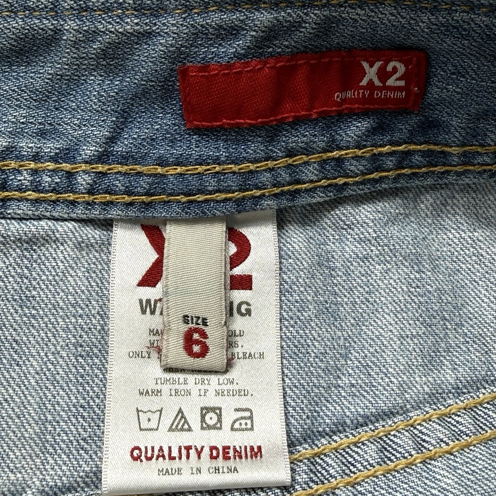 Y2K X2 Denim Micro Mini Skirt Size 6 Light Wash Low Rise Jean Stretch - Picture 2 of 7
